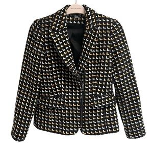ETCETERA Women’s Black, Yellow & White Stitched Wool Blazer - Size 6